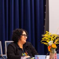 Dr DeMuth, students and Alumni at Backlash event